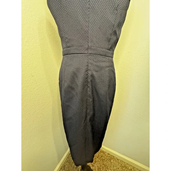 Ann Taylor‎ Pleated Sleeveless Sheath Navy Blue Polka Dot Dress Size Unknown - Picture 5 of 7